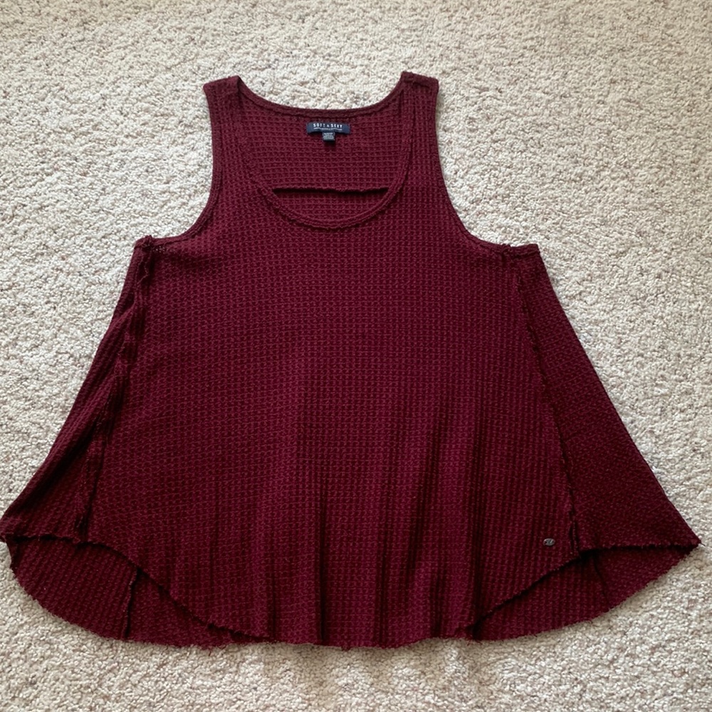 American Eagle Maroon Waffle-knit Tank Top